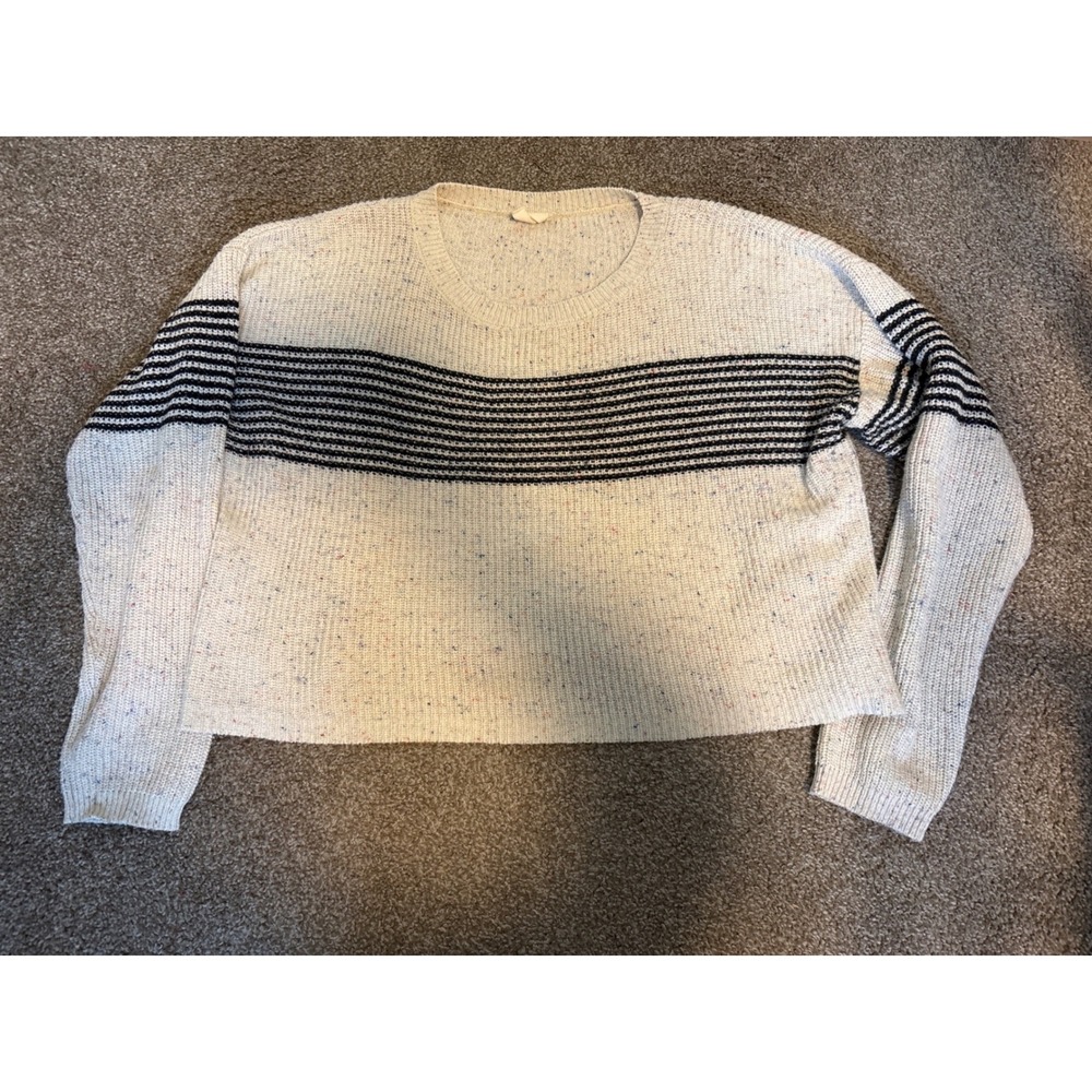 I Love It Striped Confetti Knit Sweater Womens Large Cream Navy Blue Excellent
